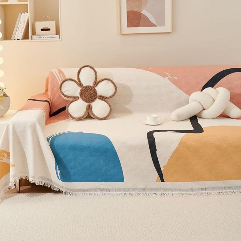 Abstract Tasseled Sofa Cover in Cotton and Microfiber