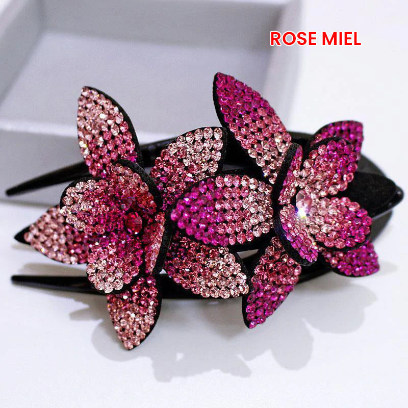Double Flower Rhinestone Hairpin for Elegant Hairstyles
