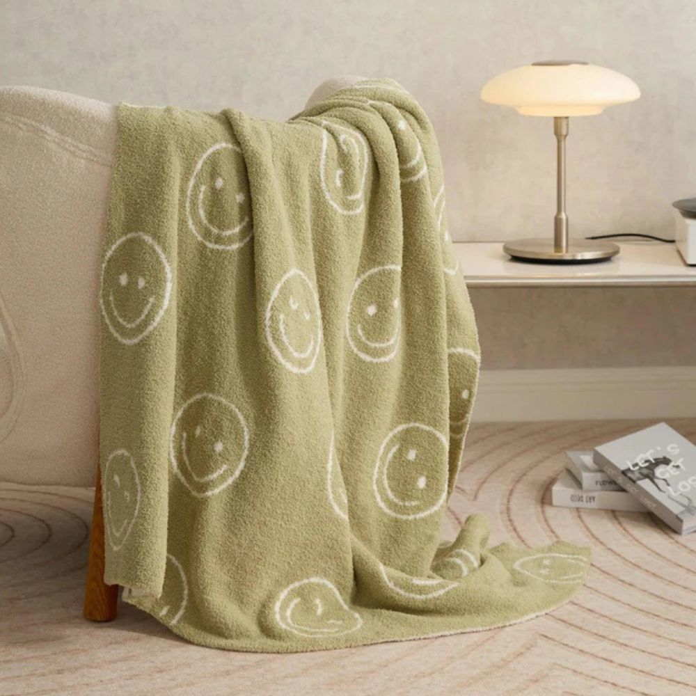 Smiley Face Cotton Plush Throw Blanket