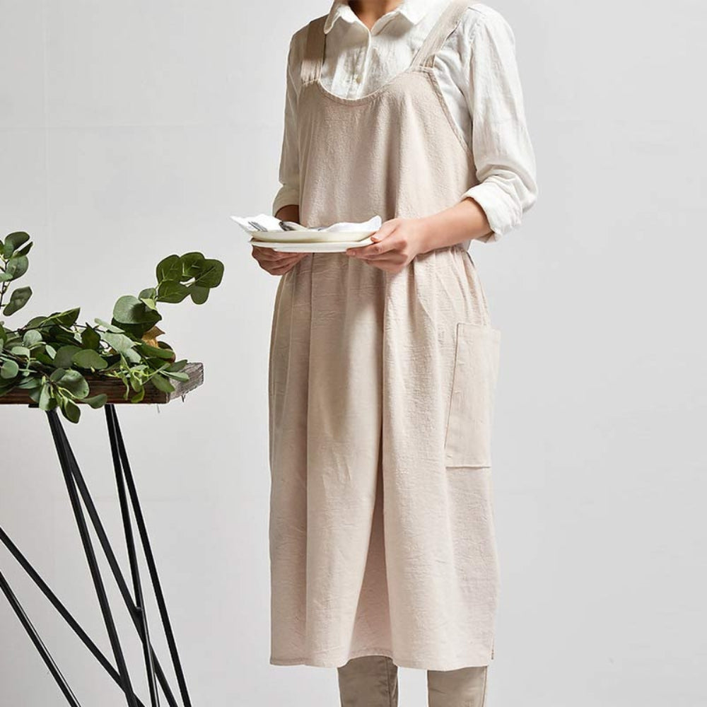 Cross-Back Cotton Apron with Pockets