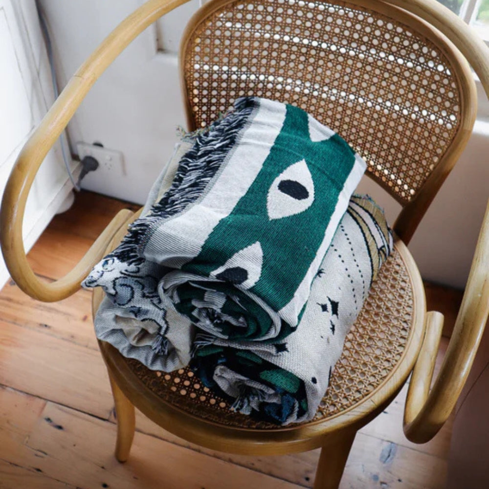 100% Cotton Snake Labyrinth Throw Blanket with Tassel Edges
