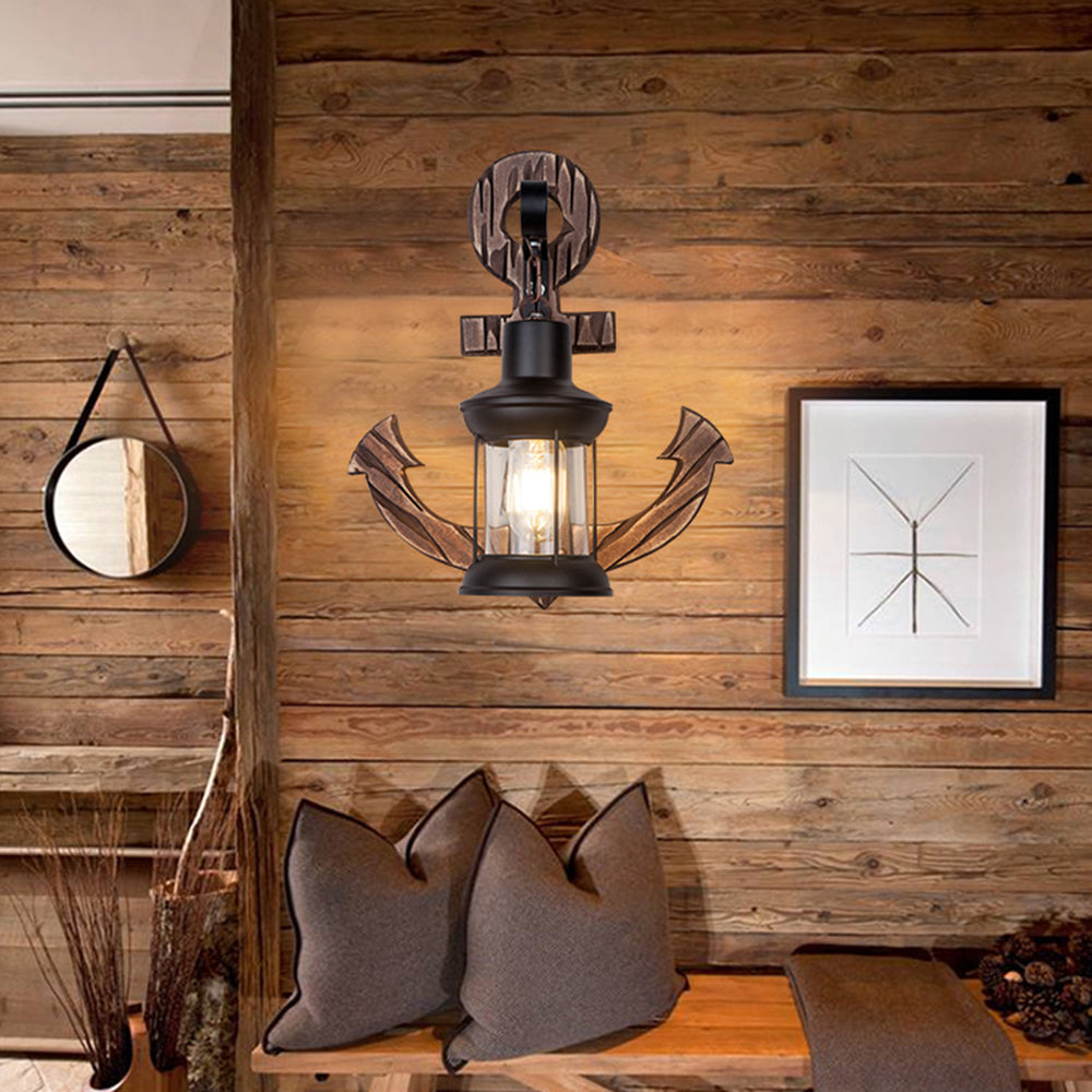 Vintage Anchor LED Wall Light - Industrial Metal and Wood Design