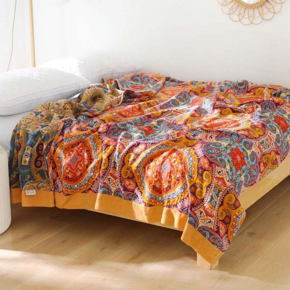 Cooling Boho Reversible Blanket with Cotton and Cooling Fibers