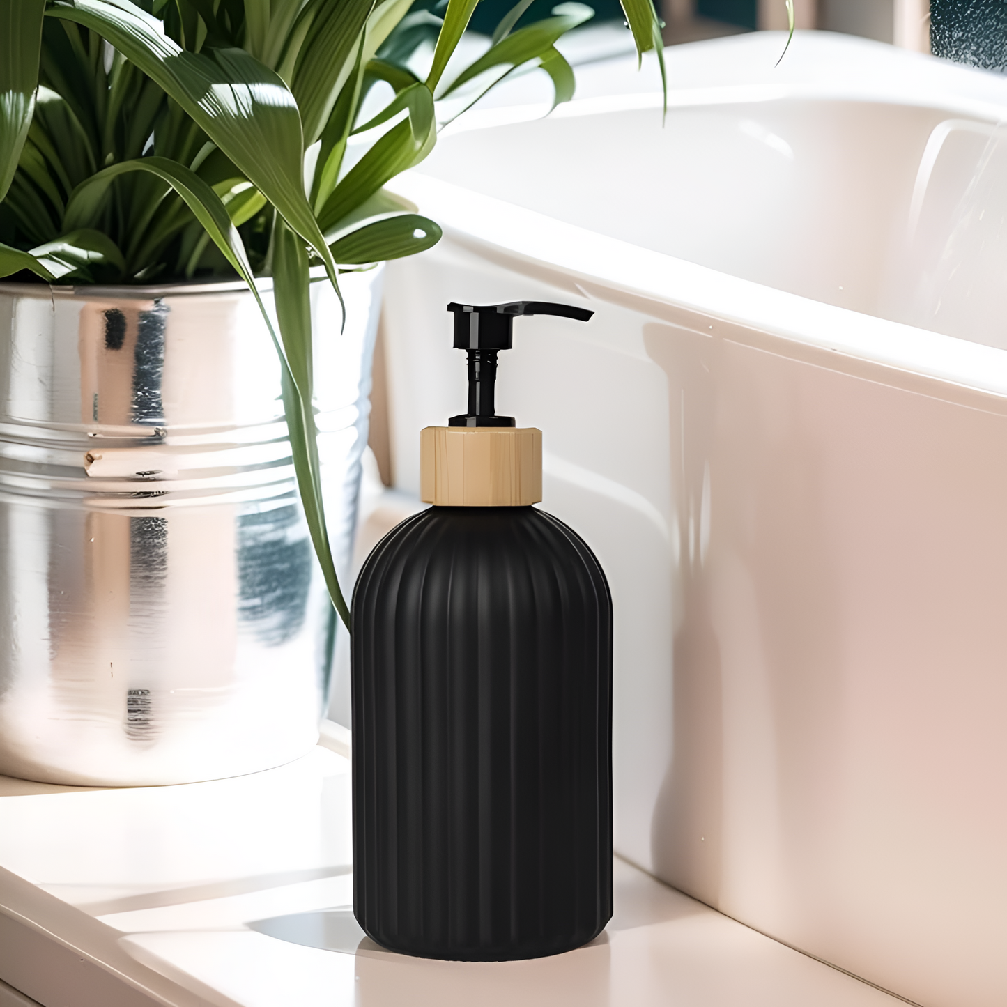 Minimalist Black Bamboo Pump Soap Dispenser