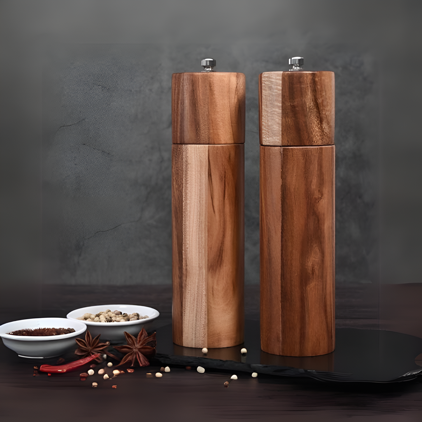 Acacia Wood Adjustable Spice Grinders