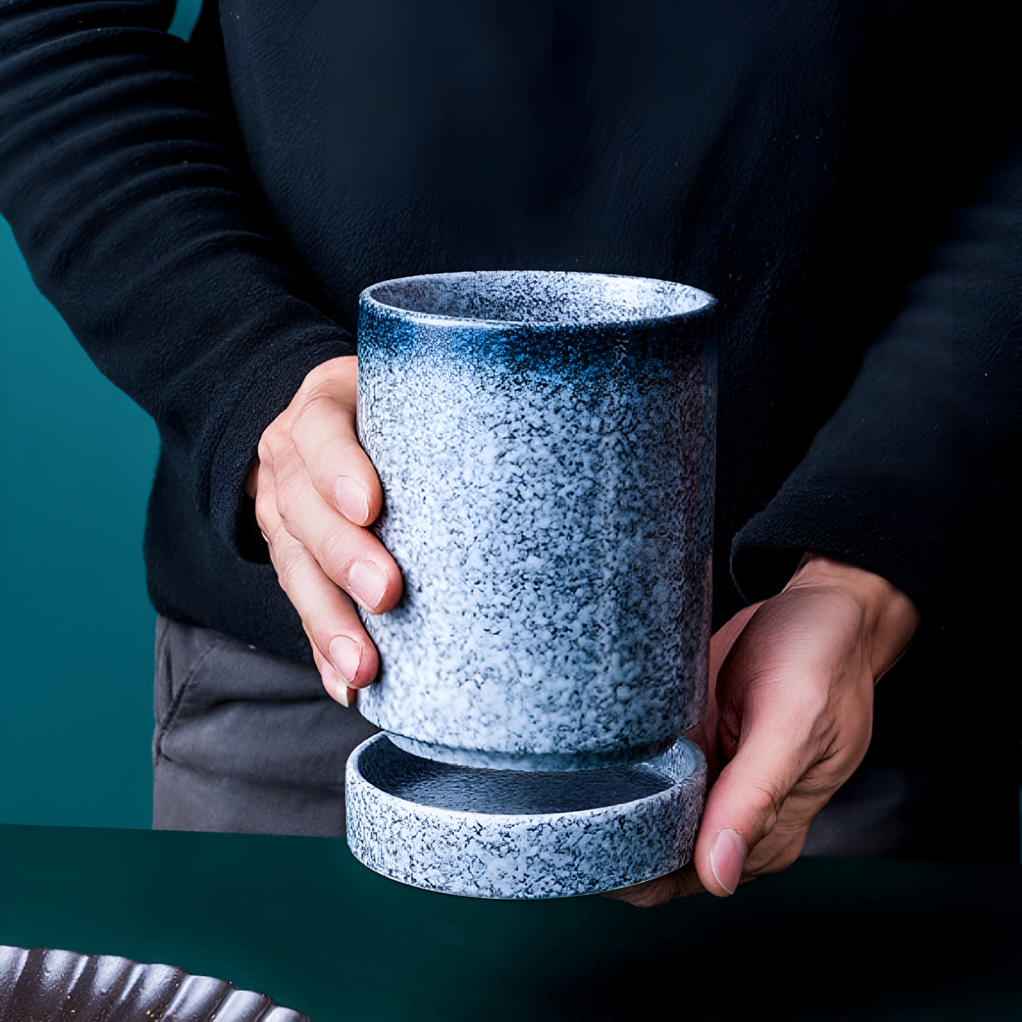 Ceramic Japanese Utensil Holder with Drainage Holes