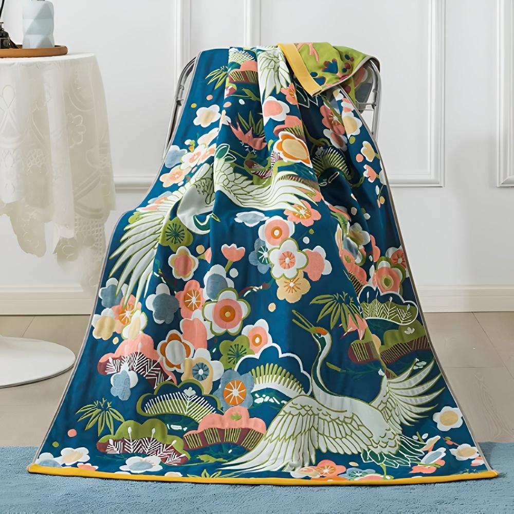 Lush Flower Cranes Cotton Bath Towel
