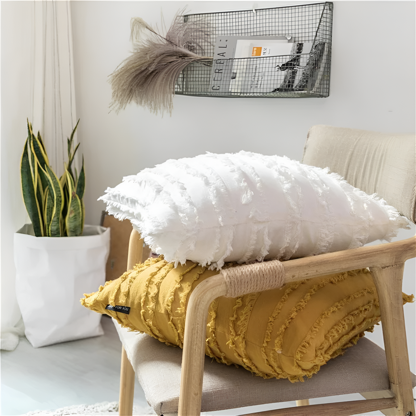 Bohemian Fringe Cushion Cover with Geometric Embroidery