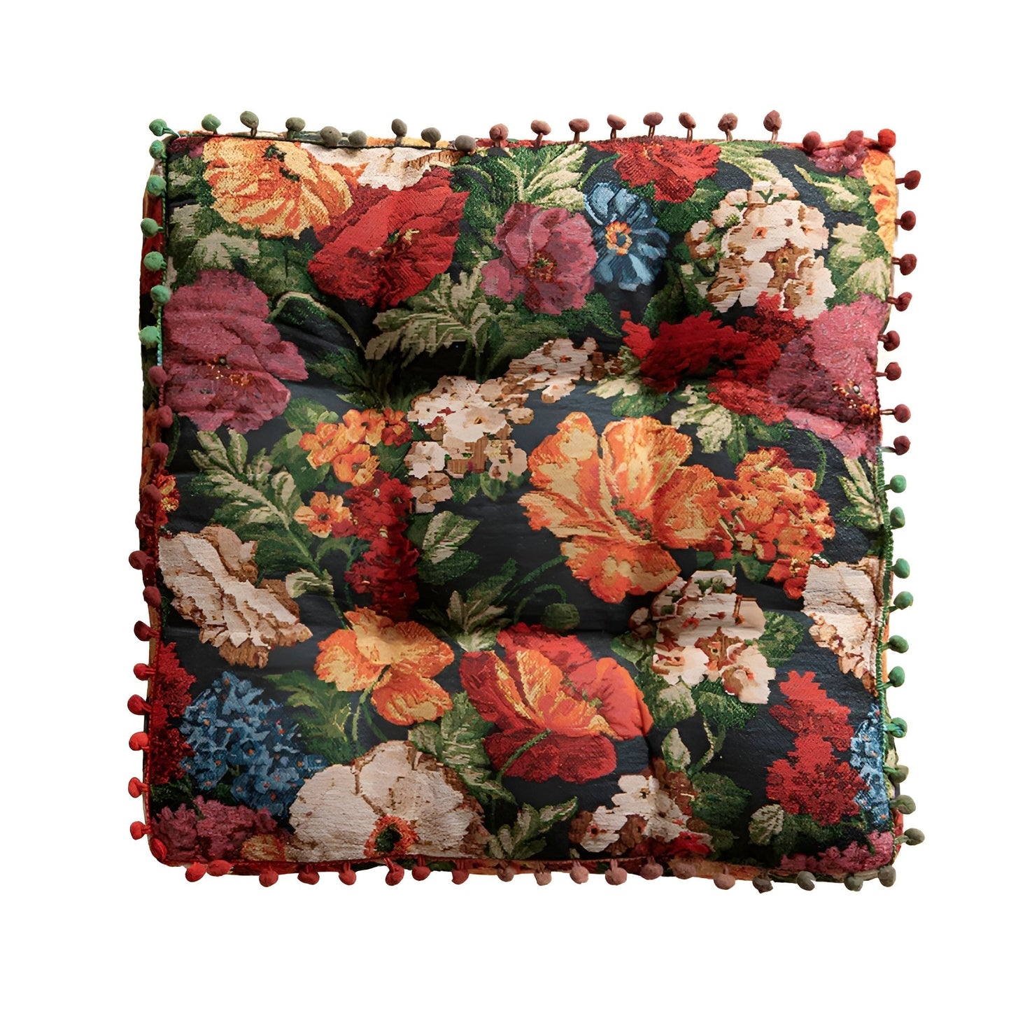 Retro Floral Bohemian Tassel Floor Cushion