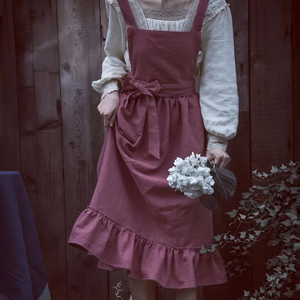 Rustic Ruffle Linen Apron with Front Pocket
