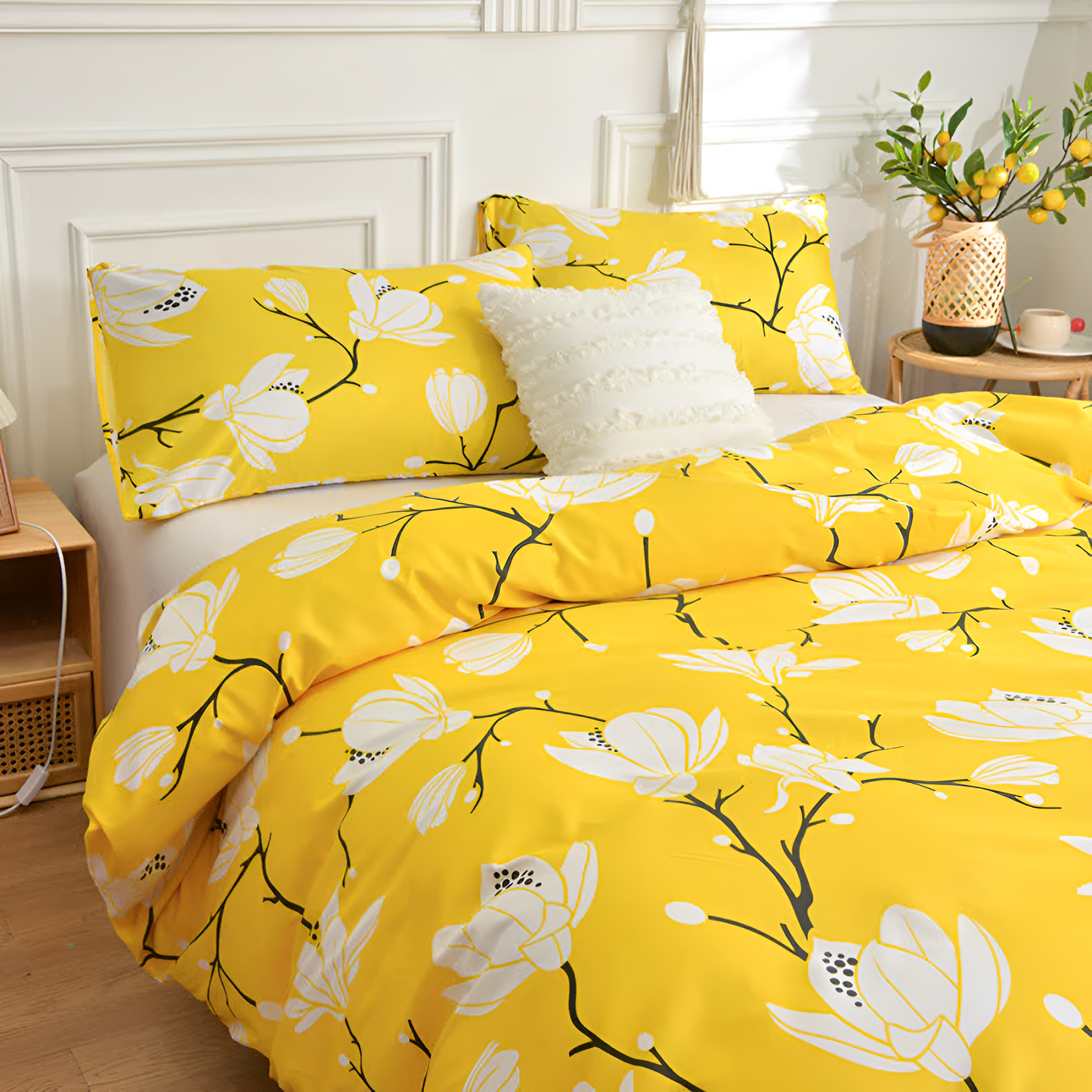 Yellow Blossom 3-Piece Microfiber Duvet Cover Set