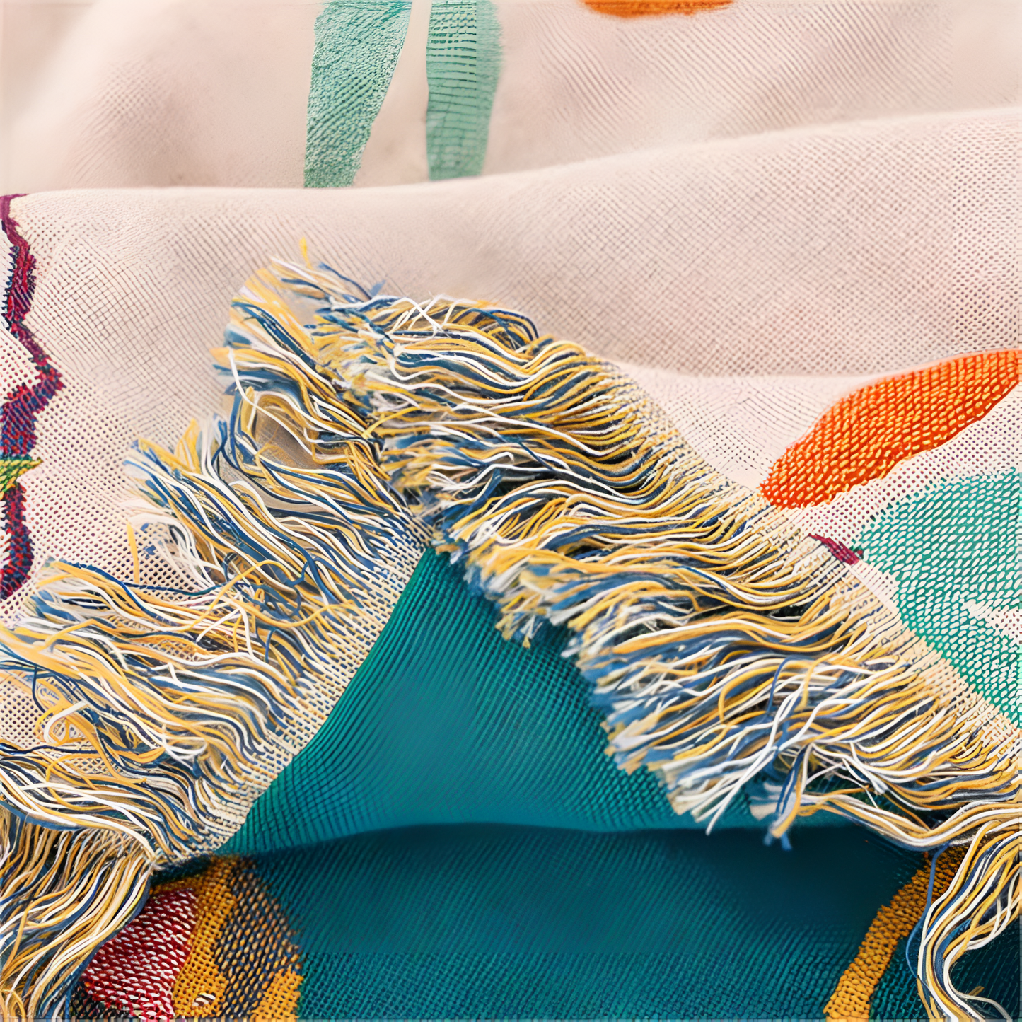 Whimsical Bird Cotton Blanket with Tassels