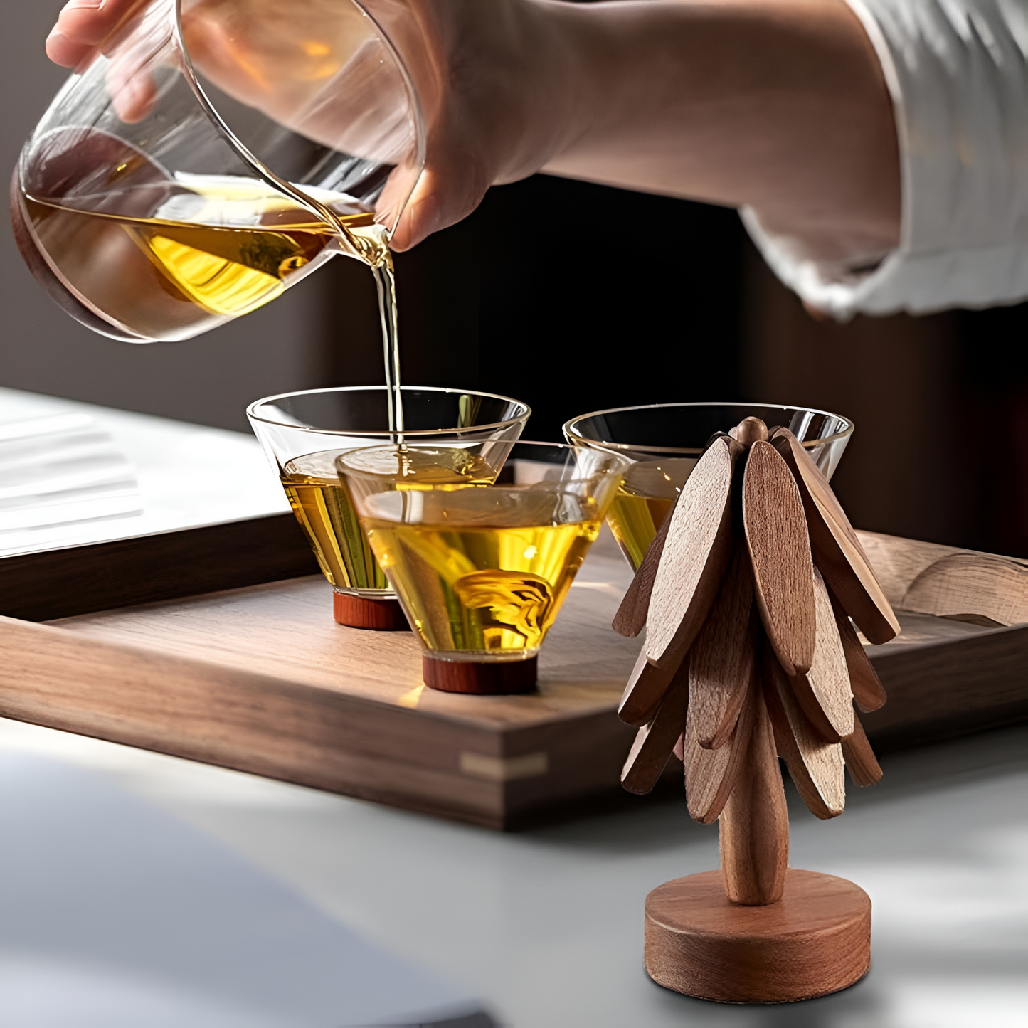 Foldable Black Walnut Wooden Trivet Set