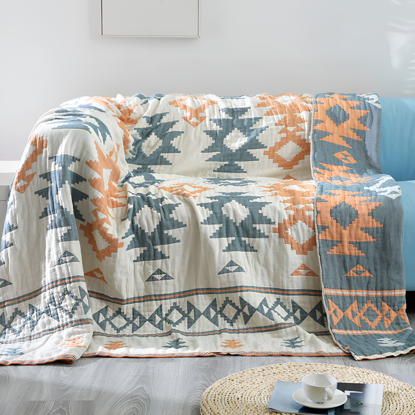 Reversible Cotton Geometric Blanket Sofa Cover