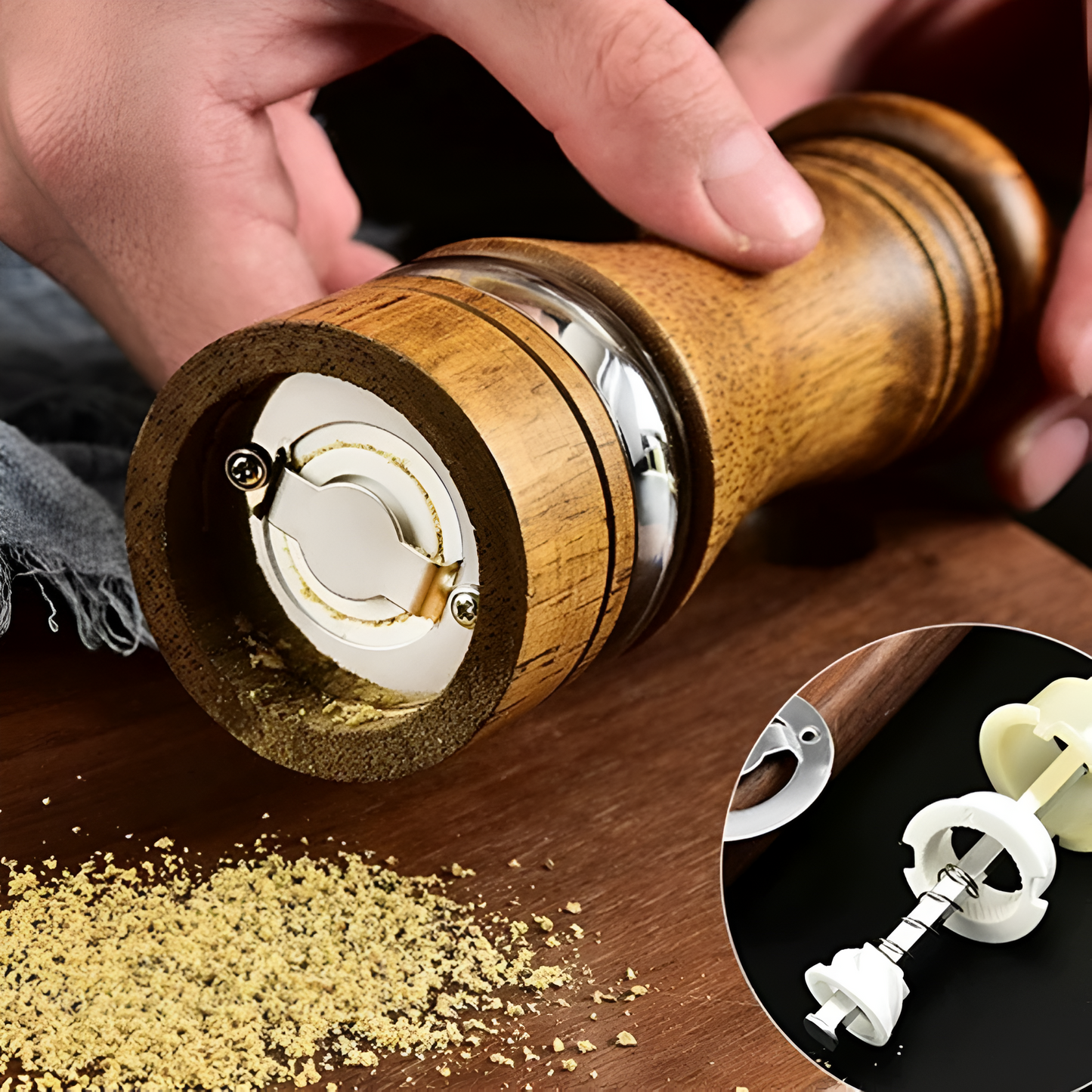 Rustic Oak Salt and Pepper Grinder Set with Adjustable Coarseness