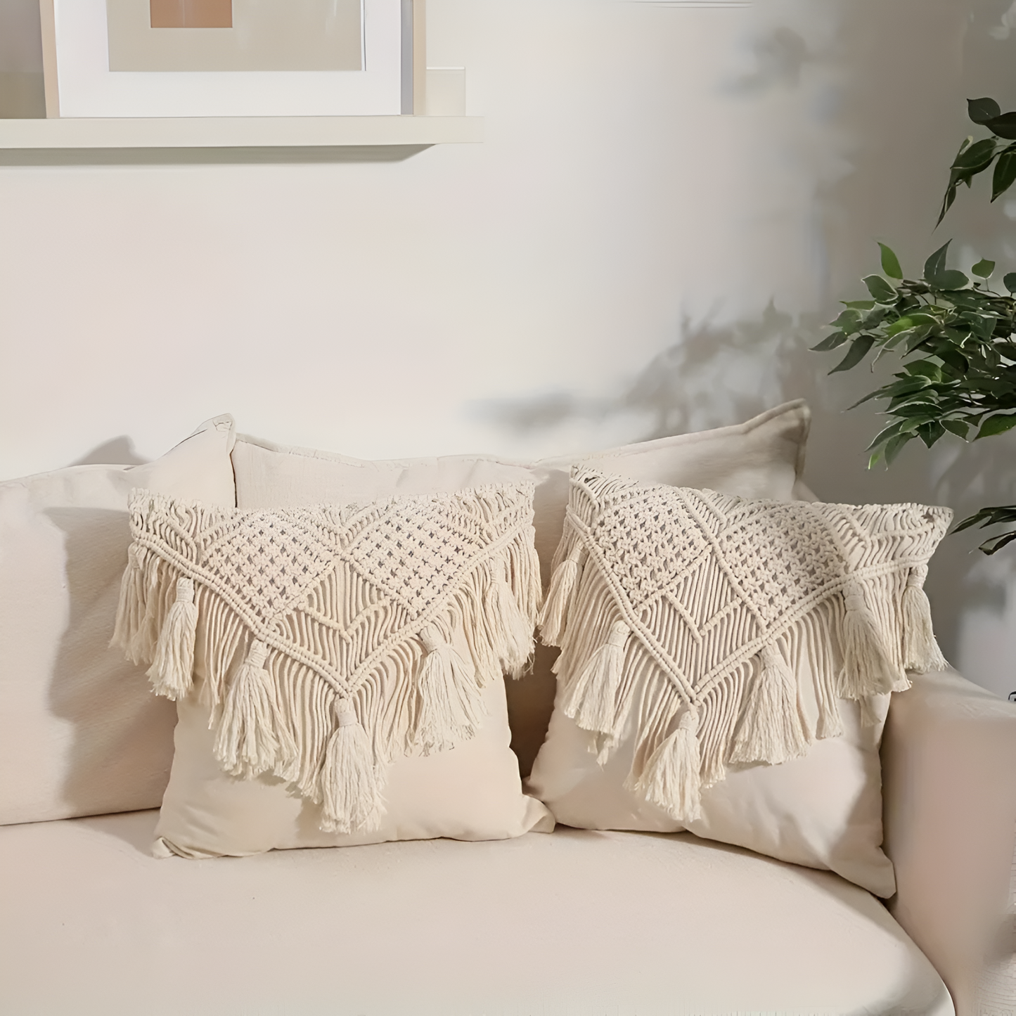 Vintage Macrame Burlap Cushion Cover with Tassels