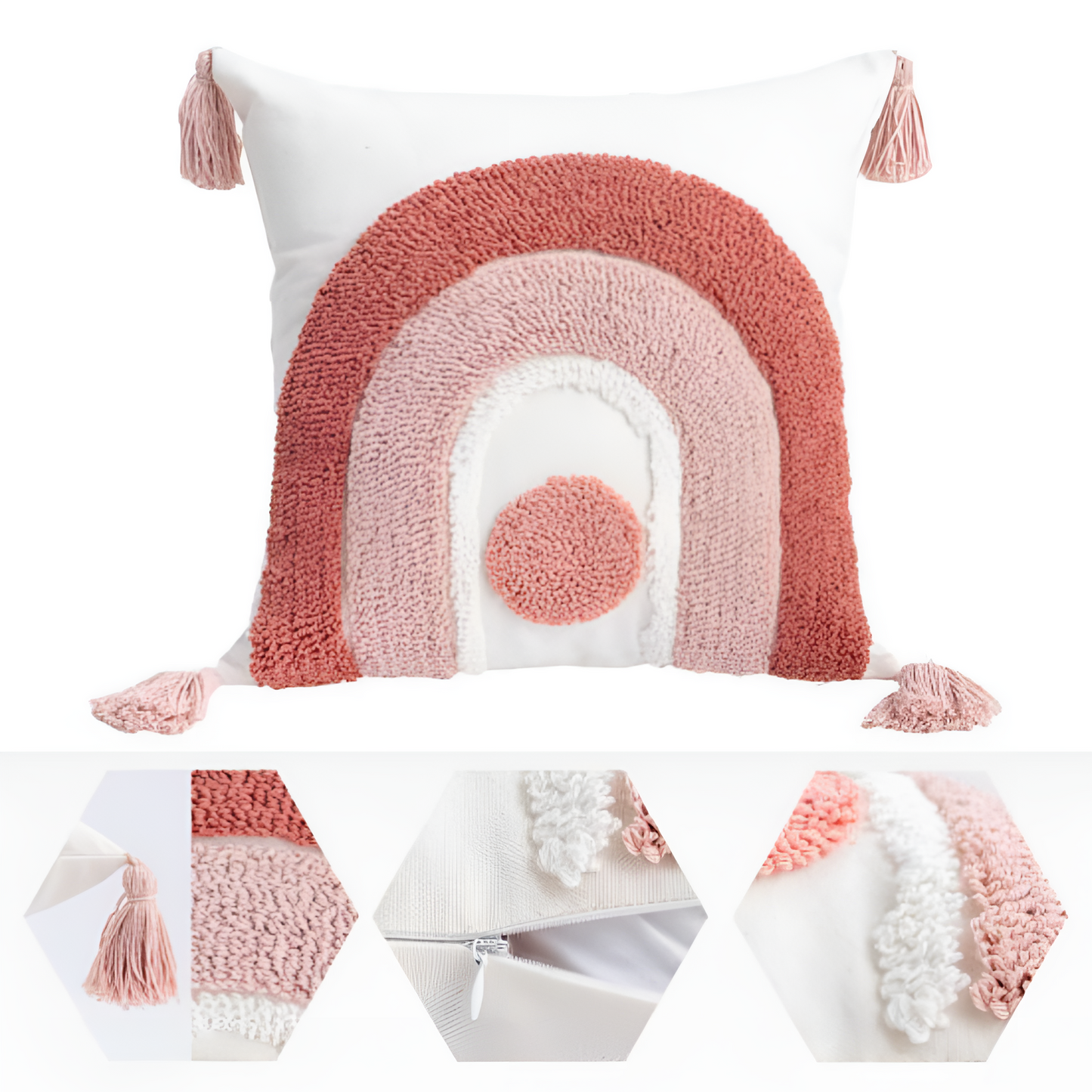 Tufted Cotton Rainbow Geometric Cushion Cover