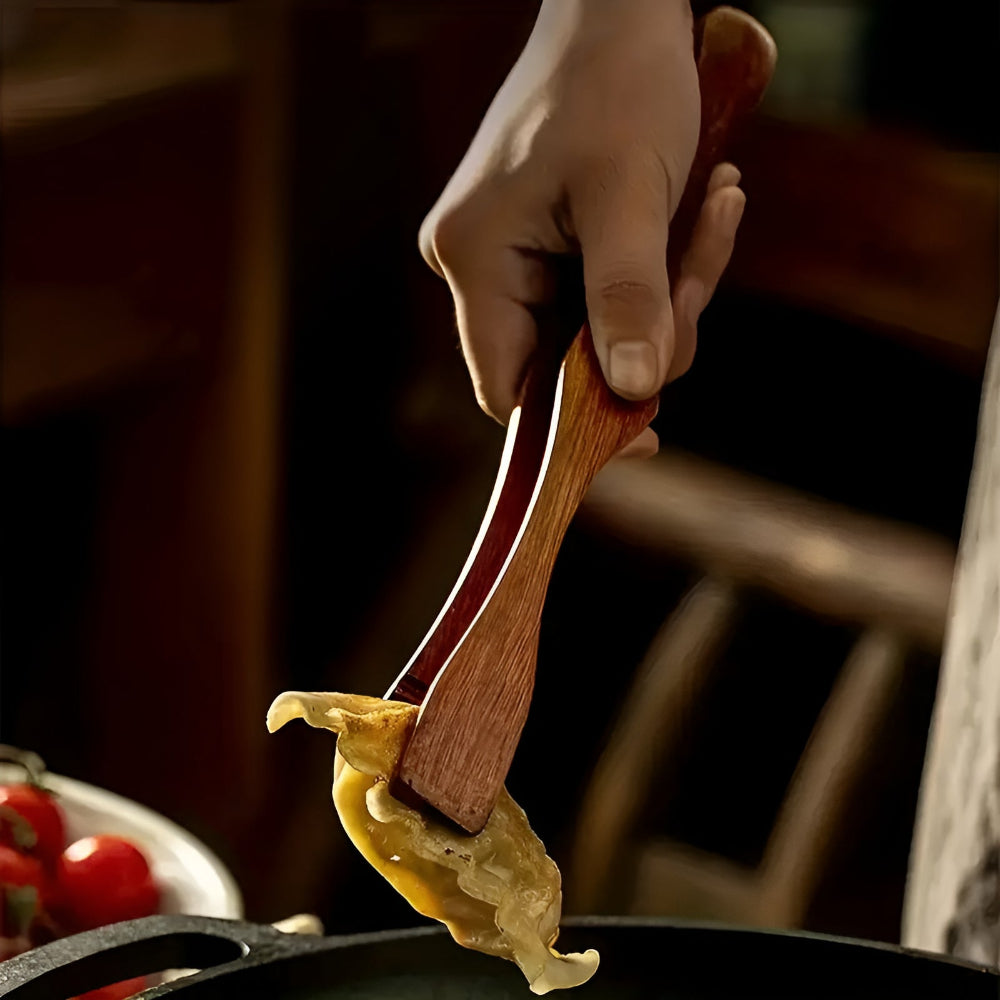 Heat-Resistant Wooden Kitchen Tongs for BBQ and Baking