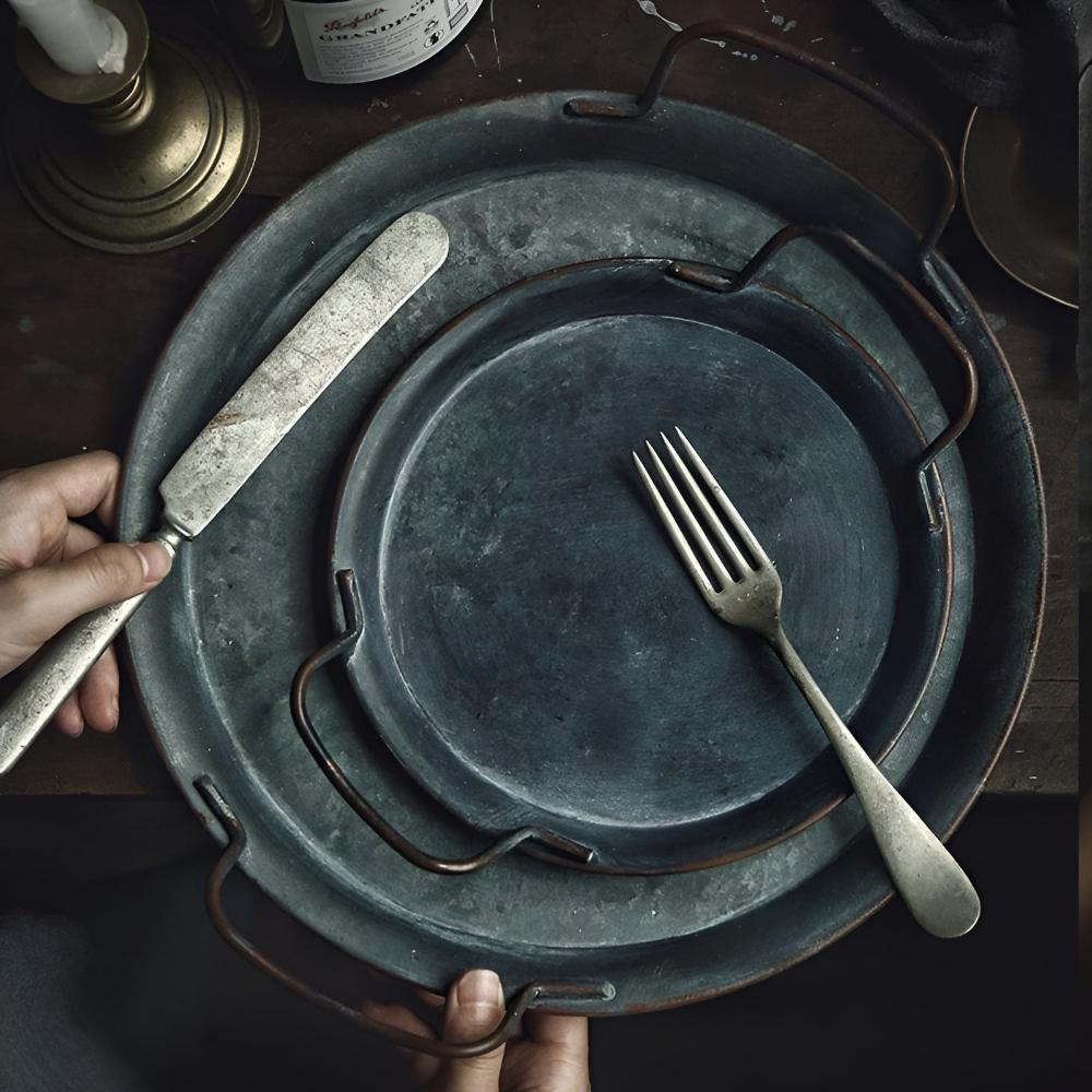 Retro Round Distressed Iron Serving Trays