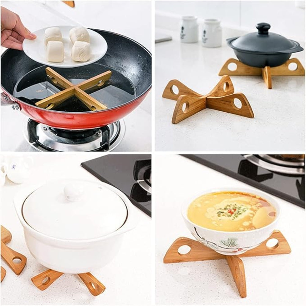 Bamboo Pot Stand and Steam Rack with Non-Slip Base
