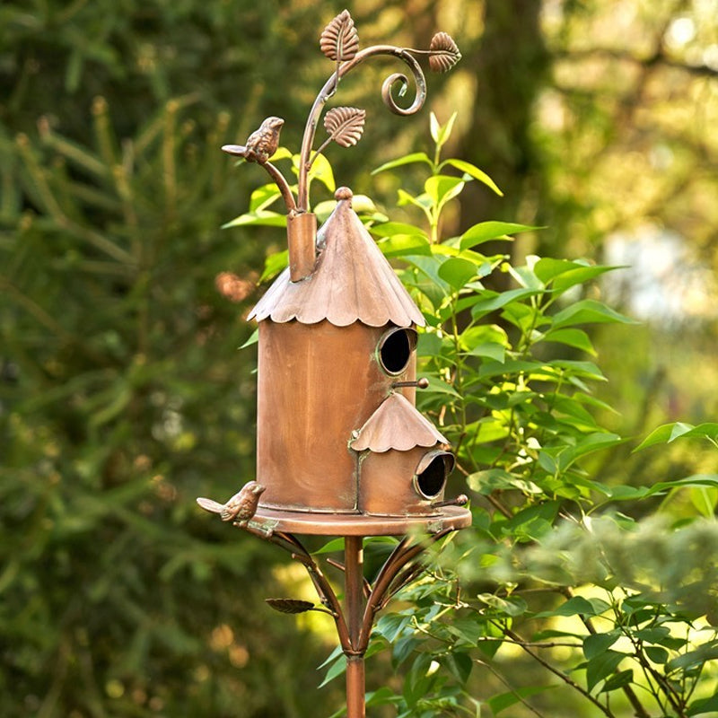 Rustic Metal Birdhouse Garden Stakes for Outdoor Decor