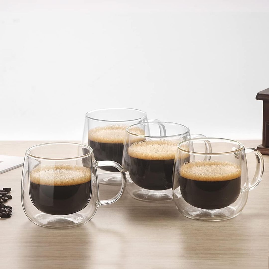 Double-Walled Borosilicate Glass Mugs Set for Hot and Cold Drinks