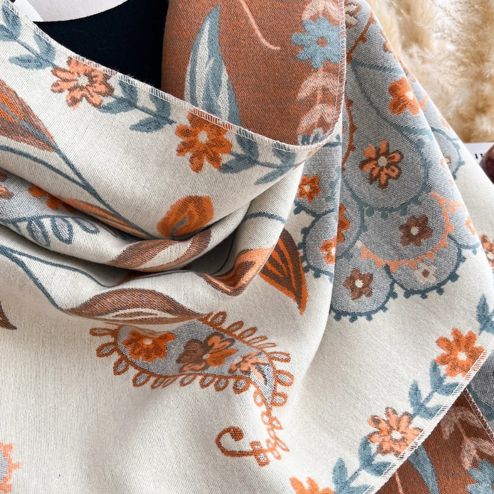 Double-Sided Floral Pashmina Winter Shawl Scarf