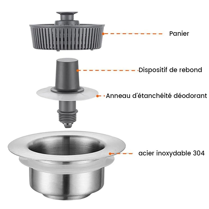Stainless Steel Kitchen Sink Odor Filter with Removable Basket