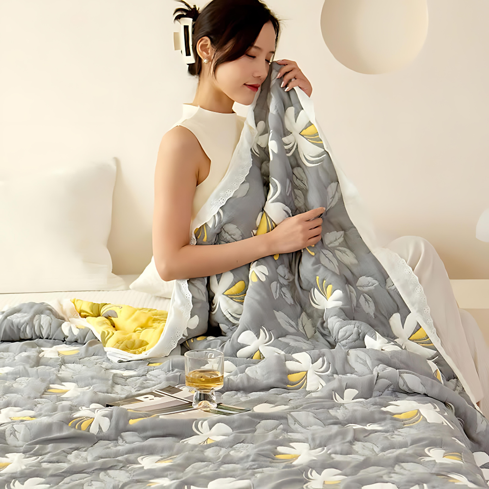 Bamboo Fiber Elegant Floral Summer Blanket