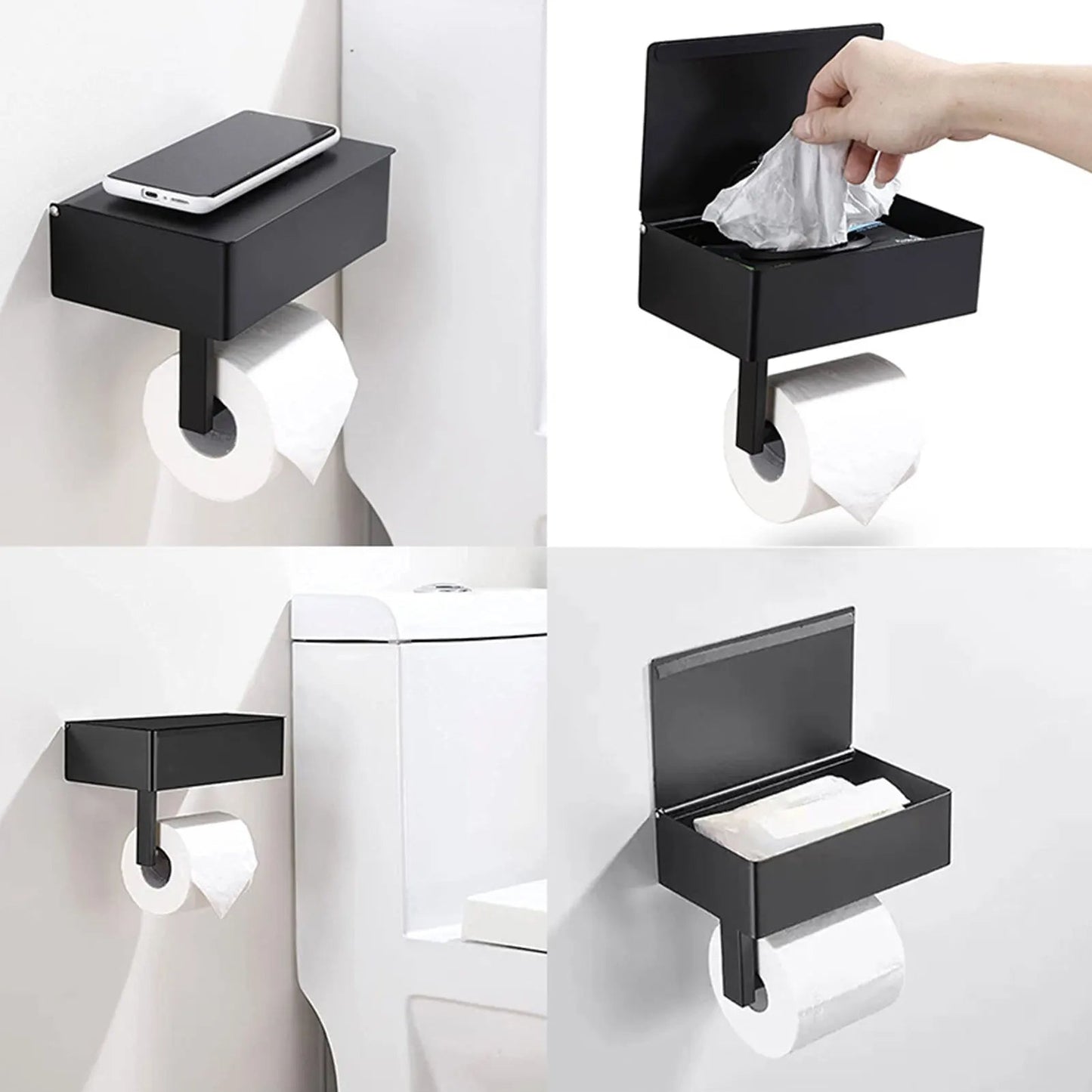 Elegant Metal Toilet Paper Holder in Black or Silver