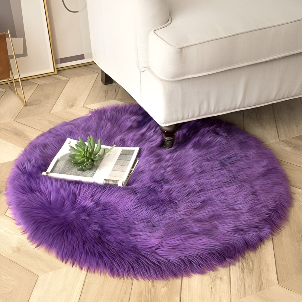 Fluffy Round Plush Area Rug with Non-Slip Backing