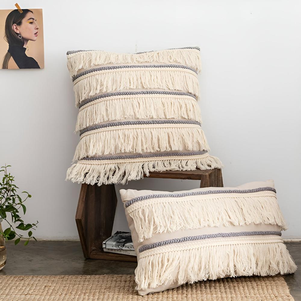Bohemian Fringe Tassel Cushion Covers in Soft Linen
