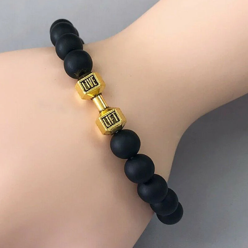 Chakra Dumbbell Bracelet in Black Onyx and Lava Stone