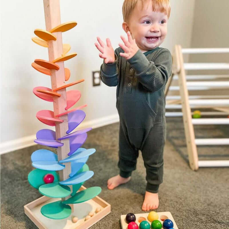 Rainbow Wooden Marble Run Toy with Sound for Kids