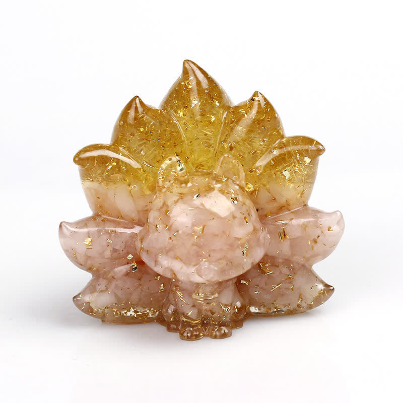 Nine-Tailed Fox Gemstone Decoration with Natural Crystals