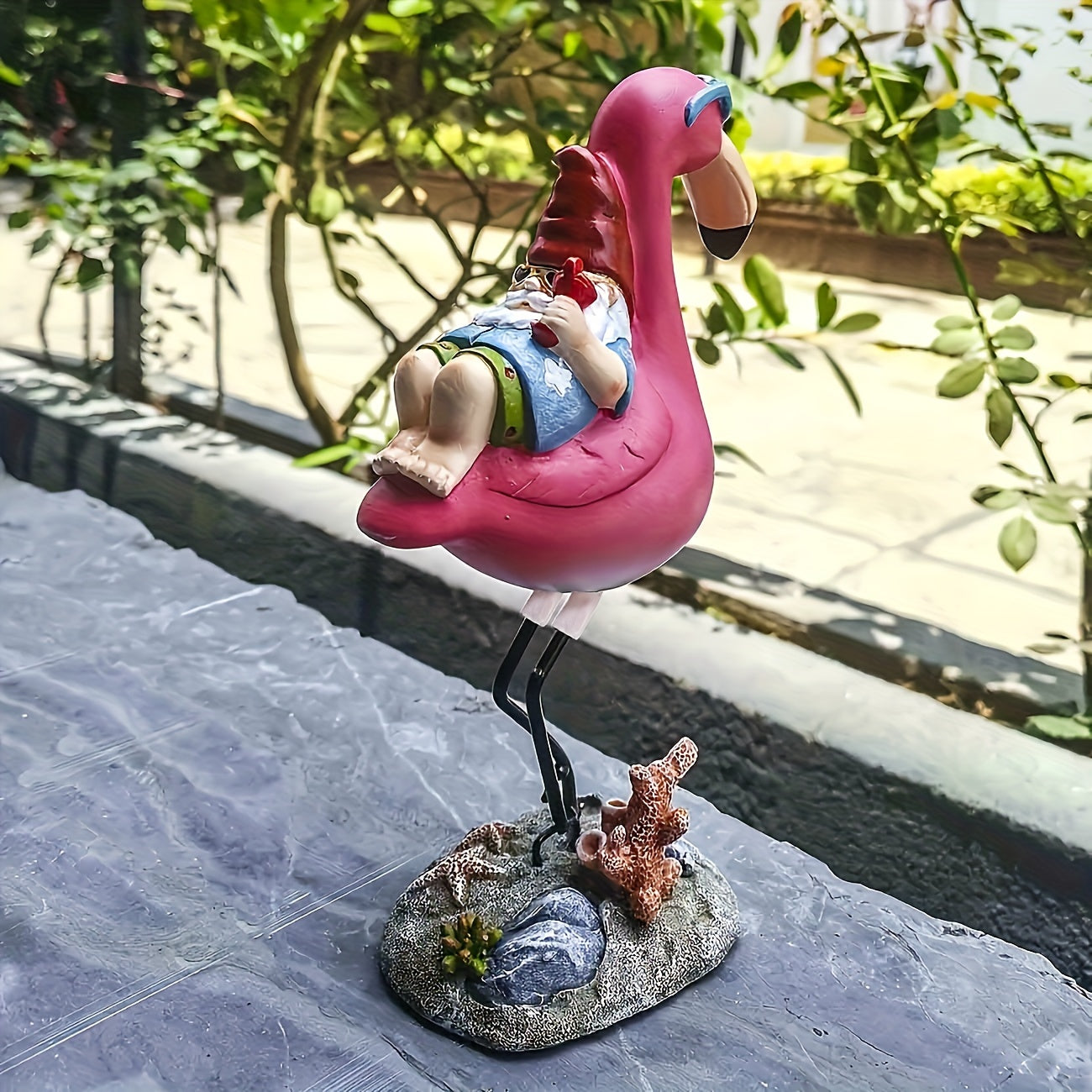 Flamingo Garden Gnome Statue with Tropical Whimsy