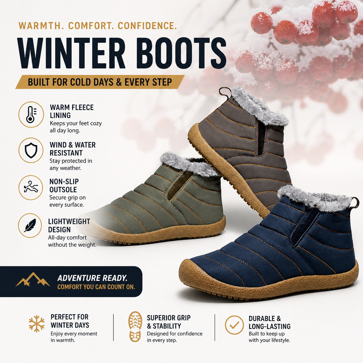 Men's Waterproof Insulated Ankle Snow Boots