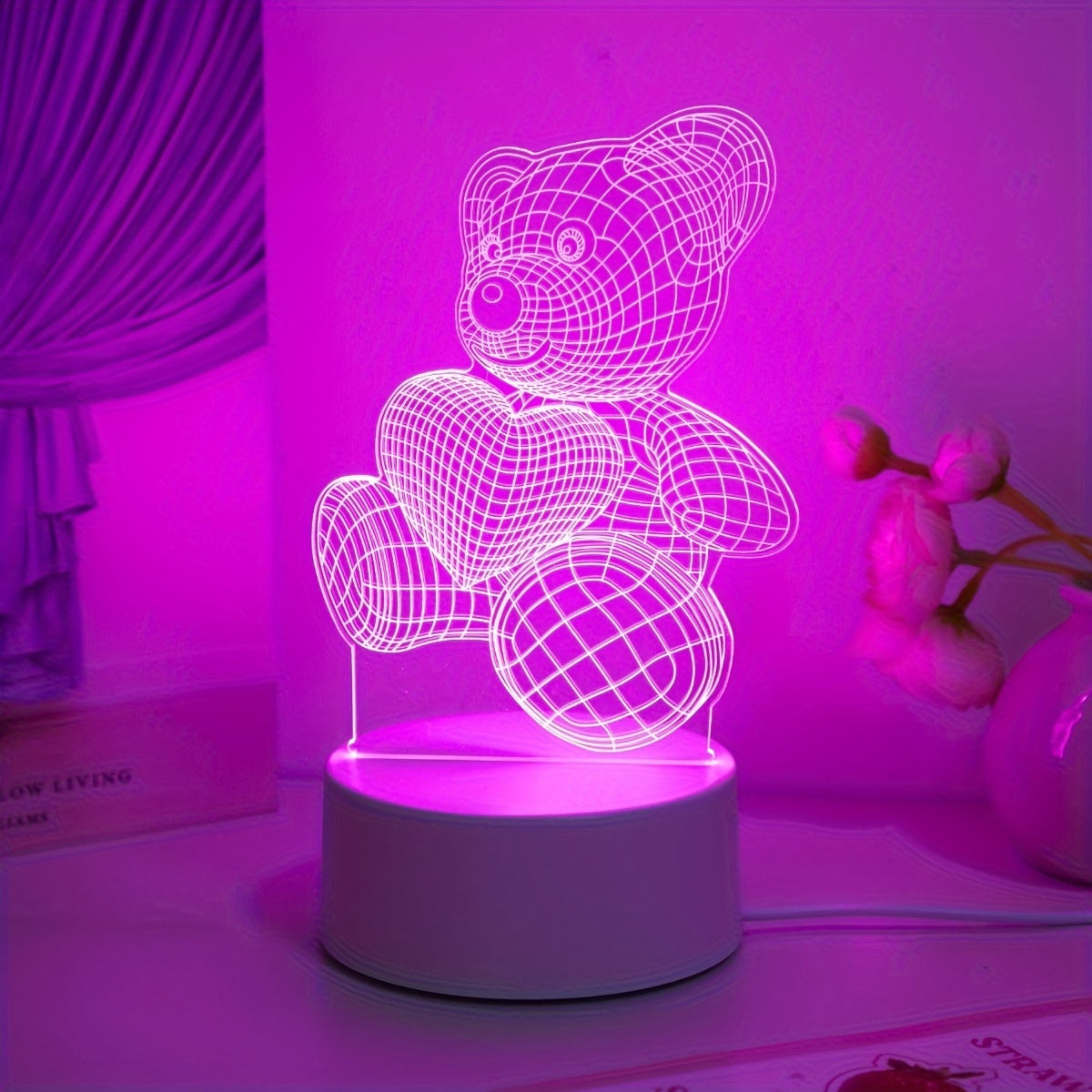 3D Teddy Bear Night Light with Touch Control and Color Change
