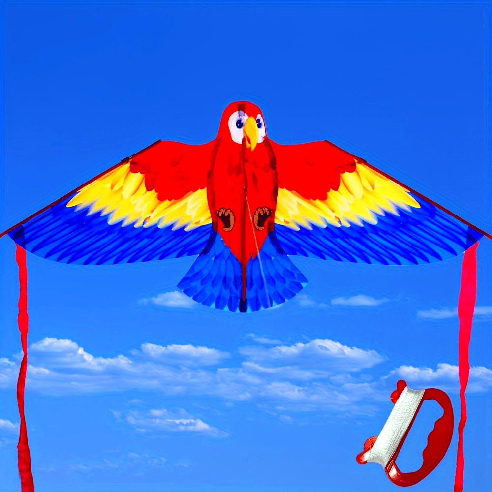 Parrot Kite with Colorful Wings and Long Ribbons