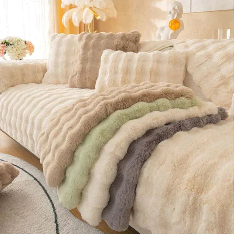 Thick Rabbit Fleece Plush Sofa Cover