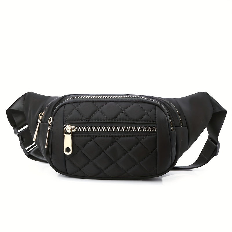 Lightweight Quilted Hip Bag for Women with Double Zippers