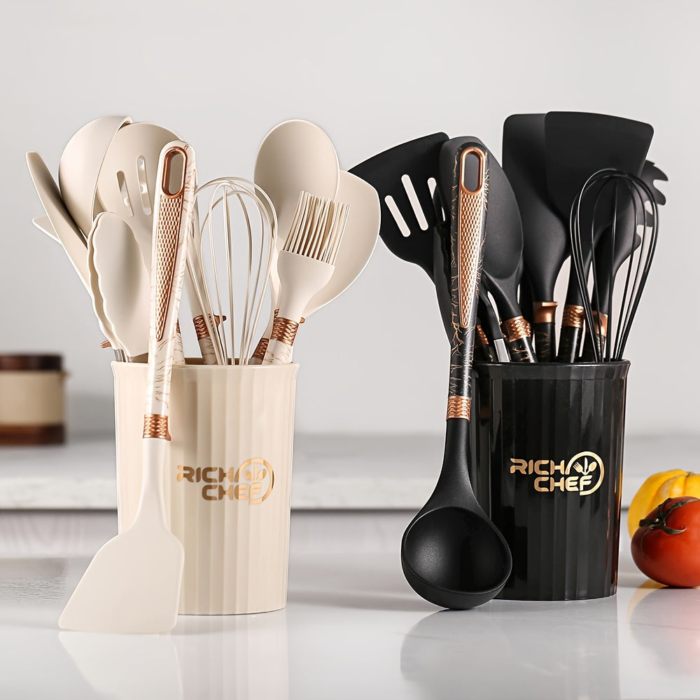 Silicone Kitchen Utensil Set with Wooden Handles