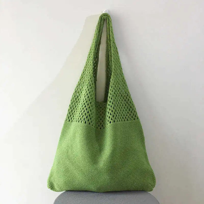 Large Capacity Crocheted Women's Beach Bag with Open Structure