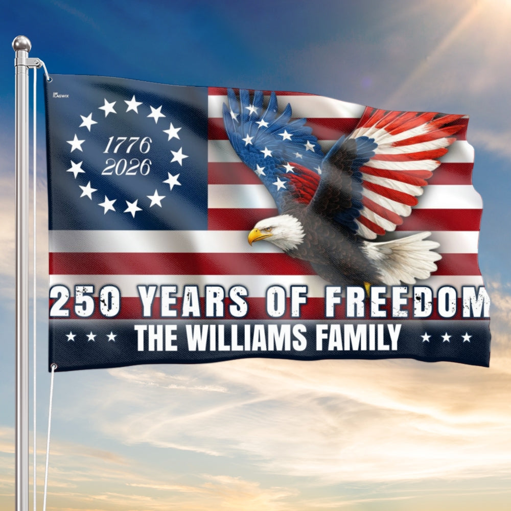 Personalized Betsy Ross Eagle Grommet Flag 250 Years of Freedom