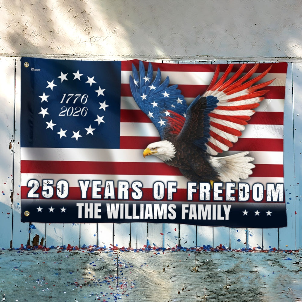 Personalized Betsy Ross Eagle Grommet Flag 250 Years of Freedom