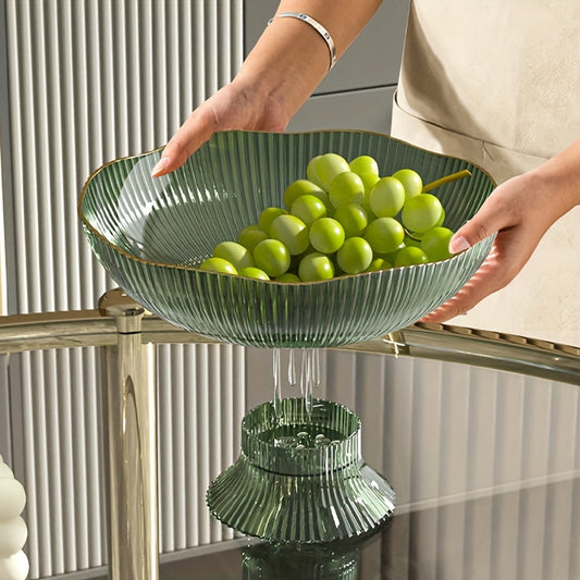 Luxury Ribbed PET Fruit Bowl with Gold Rim