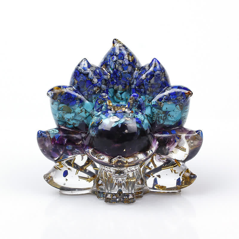 Nine-Tailed Fox Gemstone Figurine with Natural Crystals
