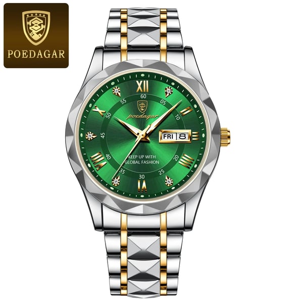 Men's 41mm Stainless Steel Quartz Watch with Luminescent Hands and Date