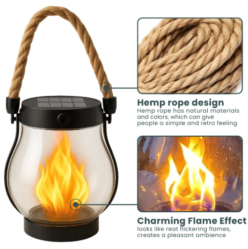 Solar Flame Light with Automatic Dusk Sensor and Waterproof Design