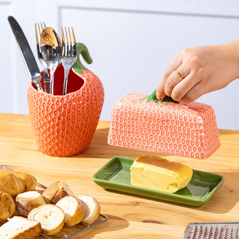 Strawberry Ceramic Butter Dish with Lid